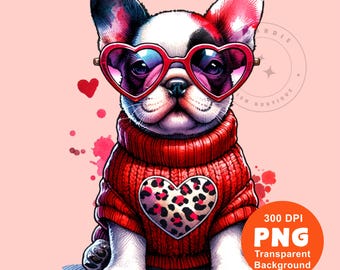 Valentine Frenchie PNG Valentine's Day French Bull Dog Tshirt Design pod dtf Sublimation design Digital Download clipart