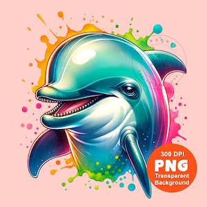Rainbow Dolphin PNG Watercolor Dolphin Lover Tshirt Design pod dtf Sublimation design Digital Download clipart