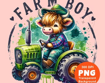 Farm Boy PNG, Highland Cow Png, Tractor, Country Boy, Farm Life, Southern Boy, Sublimation Design Trending Clipart Digital Download