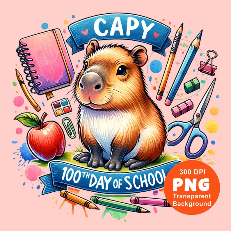 Capy 100th Day of School PNG Capybara Trending Teacher Tshirt Png ...