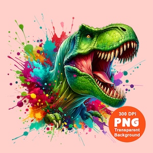 Dinosaur PNG T-Rex PNG Colorful Watercolor Dinosaurs Sublimation Design Trending Clipart Digital Download