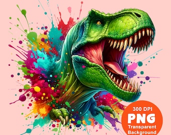 Dinosaurier PNG T-Rex PNG Bunte Aquarell Dinosaurier Sublimation Design Trending Clipart Digital Download