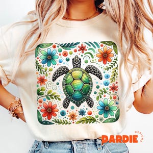 Tortuga marina floral preppy PNG, diseño náutico de playa oceánica de verano, diseño de sublimación, clipart de tendencia, descarga digital