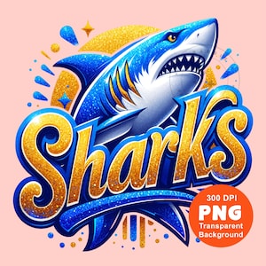 Sharks PNG Shark Mascot Png Sport Png Football Baseball Basketball School Mascot Png Sublimation Design Clipart Digital Download