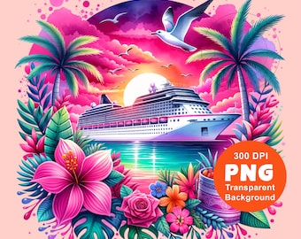 Pink Cruise Ship PNG Cruisin Png Tropical Family Cruise Honeymoon Girls Trip Vacation Shirt Sublimation Design Clipart Digital Download
