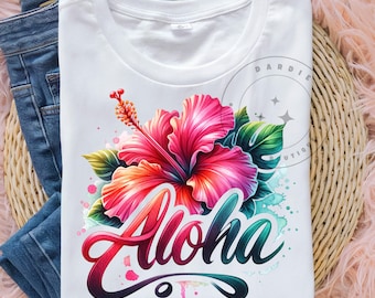 Aloha PNG Hibiscus Png Tropical Hawaiian Vacation Shirt Png Sublimation Design Trending Digital Download Clipart