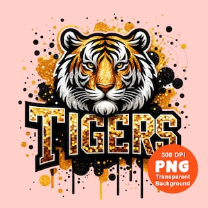 Tigres PNG Mascote Tigre PNG Espírito Escolar Mascote Esportiva PNG Clipart de Design para Sublimação