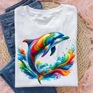Rainbow Dolphin PNG Watercolor Dolphin Lover Tshirt Design pod dtf Sublimation design Digital Download clipart