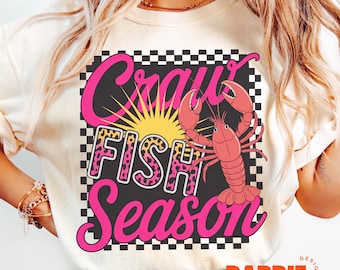 Pink Crawfish PNG Preppy Retro Crawfish Season Crawfish Boil Seafood Tshirt PNG Sublimation Design Trending Clipart Digital Download