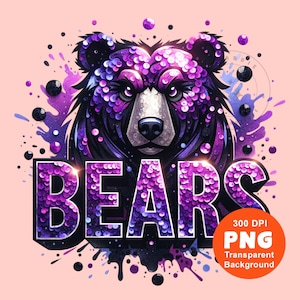 Purple Bears PNG Mascot Png Sport Png Bears Football Baseball Basketball School Mascot Png Sublimation Design Clipart Digital Download