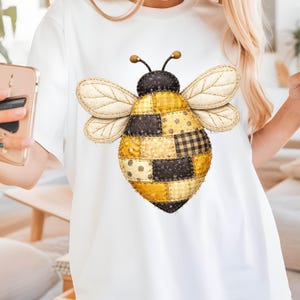 Diseño de abeja de patchwork PNG para sublimación, imitación bordado, descarga digital