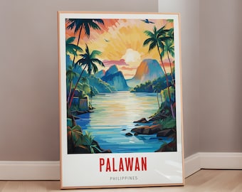 Travel Poster of Palawan Mid Century Modern Wall Art Philippines Print Eclectic Decor Filipino Art Asia Aesthetic Gift Digital Download