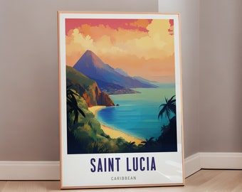 St. Lucia Travel Poster Caribbean Print Mid Century Modern Wall Art Eclectic Decor Island Art Tropical Aesthetic Gift Digital Download