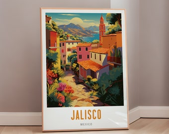 Mexico Travel Poster Jalisco Mid Century Modern Wall Decor Latijns-Amerikaanse esthetische Mexicaanse kunst cadeau digitale print eclectische muurkunst