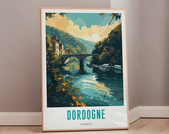 French Art Dordogne Travel Poster Mid Century Modern Wall Art France Print Eclectic Decor Europe Aesthetic Gift Digital Download