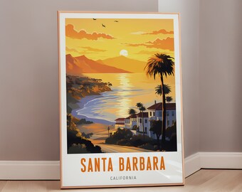 American Art Santa Barbara Travel Poster Mid Century Modern Wall Art California Print Eclectic Decor Aesthetic Gift Digital Download