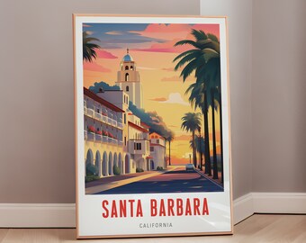 Santa Barbara Travel Poster California Print Mid Century Modern Wall Art Eclectic Decor American Art Aesthetic Gift Digital Download