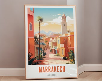 Travel Poster of Marrakech Mid Century Modern Wall Art Morocco Print Eclectic Decor Moroccan Art African Aesthetic Gift Digital Download