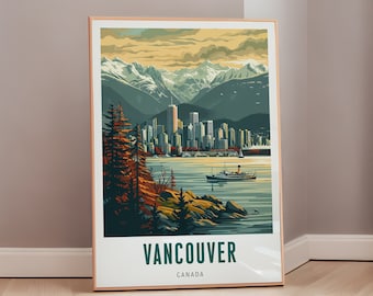 Travel Poster of Vancouver Mid Century Modern Wall Art Canada Print Eclectic Decor Canadian Art Aesthetic Gift Digital Download
