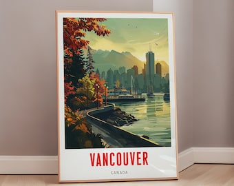 Vancouver Travel Poster Canada Print Mid Century Modern Wall Art Eclectic Decor Canadian Art North America Aesthetic Gift Digital Download