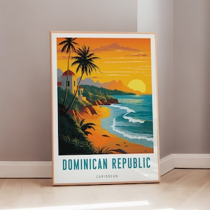 Dominican Republic Travel Poster Caribbean Print Mid Century Modern Wall Art Eclectic Decor Art Aesthetic Gift Digital Download