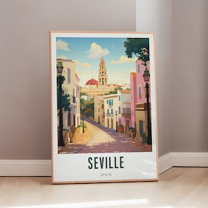 Spain Travel Poster Seville Mid Century Modern Wall Decor Flamenco Aesthetic Spanish Art Gift Digital Print Eclectic Wall Art