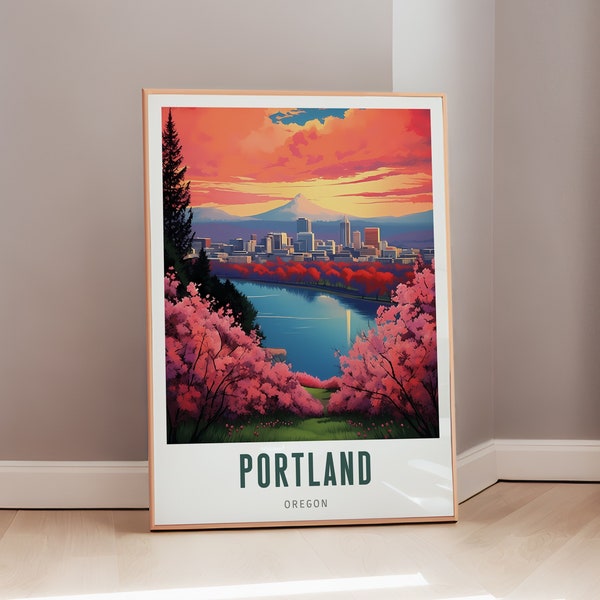 Portland Oregon Poster Mid Century Wall Art American Travel Print Eclectic Decor Aesthetic Wall Decor Digital Art Gift