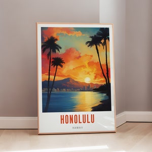 Hawaii Honolulu Poster Mid Century Art Eclectic Decor Modern Wall Art American Aesthetic Pacific Island Travel Gift Digital Download