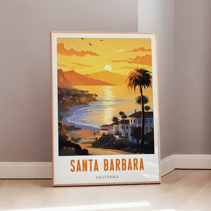 Arte americana santa barbara poster de viagem de meados do século moderno arte de parede impressão da califórnia decoração eclética presente estético download digital