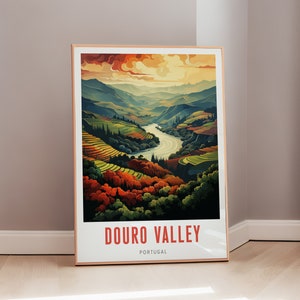 Portuguese Art Douro Valley Travel Poster Mid Century Modern Wall Art Portugal Print Eclectic Decor Europe Aesthetic Gift Digital Download