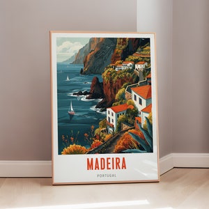 Madeira Reise Poster Portugal Druck Mid Century Modern Wand Kunst eklektisches Dekor portugiesische Kunst Europa ästhetisches Geschenk Digital Download