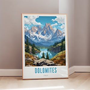 Dolomites Travel Poster Italy Print Mid Century Modern Wall Art Eclectic Decor Italian Art Europe Aesthetic Gift Digital Download
