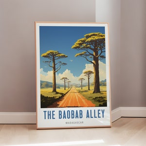 Travel Poster Avenue of the Baobabs Mid Century Modern Wall Art Madagascar Print Eclectic Decor African Art Aesthetic Gift Digital Download