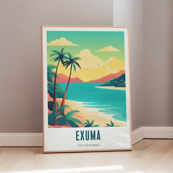 Bahamian Art Exuma Travel Poster Mid Century Modern Wall Art Bahamas Print Eclectic Decor Caribbean Aesthetic Gift Digital Download