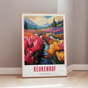 Reiseplakat der Keukenhof-Gärten Mitte des Jahrhunderts Moderne Wandkunst Niederlande Druck Eklektisches Dekor Niederländisch Europa Ästhetisches Geschenk Digitaler Download