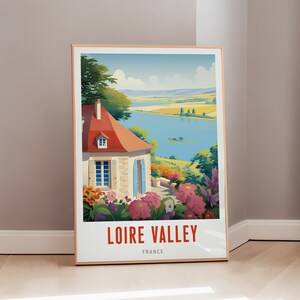 Cartel de viaje del Valle del Loira Francia Arte mural de mediados de siglo Impresión francesa Decoración de pared europea Descarga digital Regalo estético