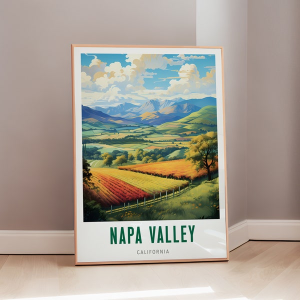 Travel Poster of Napa Valley Mid Century Modern Wall Art California Print Eclectic Decor Art Wine Country Aesthetic Gift Digital Download