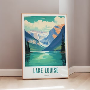Travel Poster of Lake Louise Mid Century Modern Wall Art Canada Print Eclectic Decor Canadian North America Aesthetic Gift Digital Download