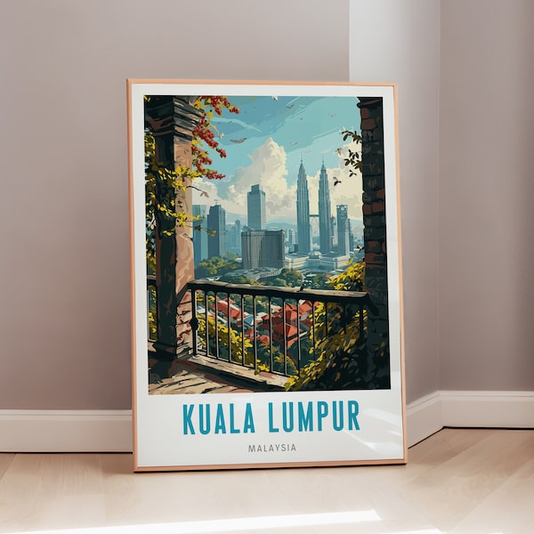 Travel Poster of Kuala Lumpur Mid Century Modern Wall Art Malaysia Print Eclectic Decor Asian Art Aesthetic Gift Digital Download