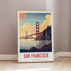 Travel Poster of San Francisco Mid Century Modern Wall Art California Art Eclectic Decor Golden Gate Bridge Aesthetic Gift Digital Print