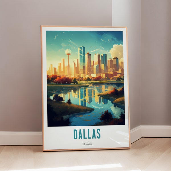 Dallas Travel Poster Texas Print Mid Century Modern Wall Art Eclectic Decor American Art USA Aesthetic Gift Digital Download