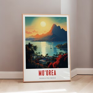 Cartel de viaje de Mo'orea Mid Century Modern Wall Art Polinesia Francesa Impresión Ecléctica Decoración Arte Pacífico Regalo Estético Descarga Digital