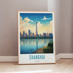 Chinese Art Shanghai Travel Poster Mid Century Modern Wall Art China Print Eclectic Decor Asian Aesthetic Gift Digital Download