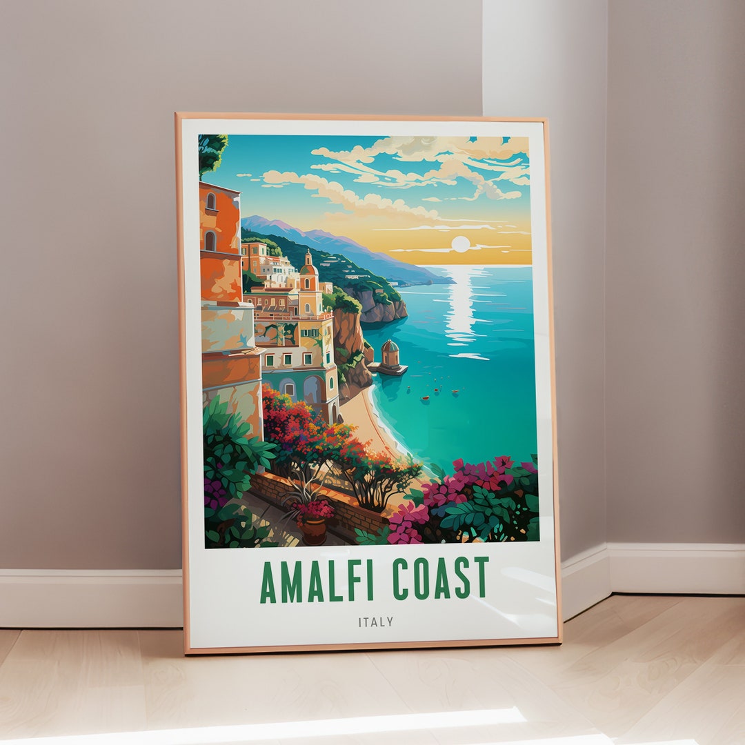 Amalfi Coast Travel Poster Italy Print Mid Century Modern Wall Art ...