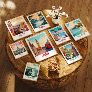 Carteles de viaje Conjunto de 50 paquetes de arte de pared imprimibles Arte de pared moderno de mediados de siglo Decoración ecléctica Arte mundial Regalo estético Impresiones digitales