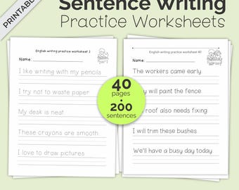 40 Pages Printable Sentence Writing Worksheets | 40 Pages Printable Handwriting Practice | Write the sentence worksheets