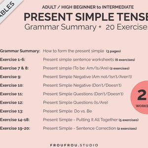 Simple Present Tense Mini-lesson and 20 Worksheets Printable ESL Pack - Simple Present Tense Exercises For Adults/Beginners to Intermediate image 2