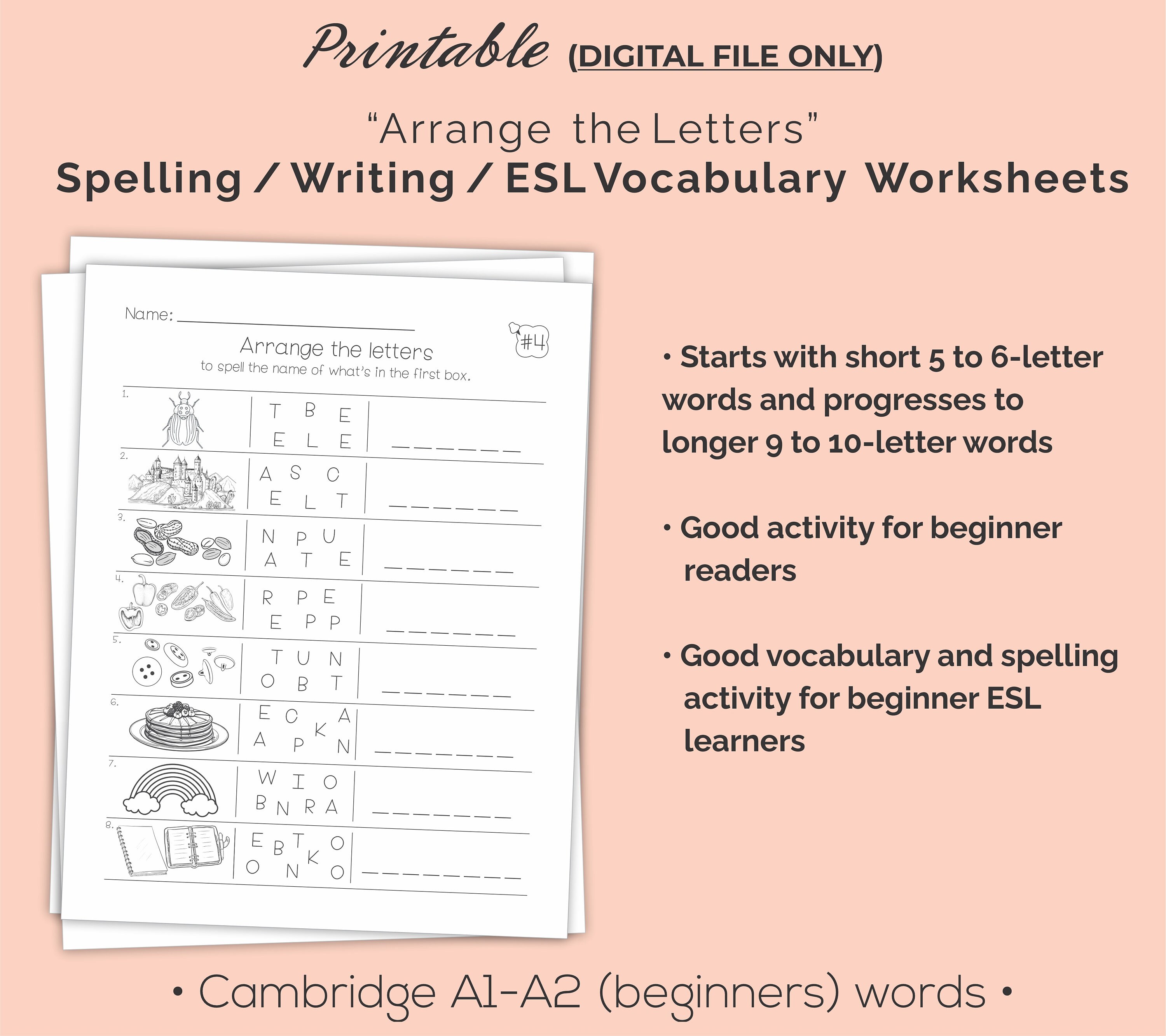 Arrange The Letters Worksheet.pdf Spelling Worksheets: Arrange the Letters - ESL Vocabulary (PDF Pattern ...
