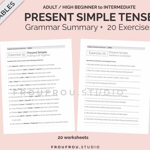 Simple Present Tense Mini-lesson and 20 Worksheets Printable ESL Pack - Simple Present Tense Exercises For Adults/Beginners to Intermediate image 6