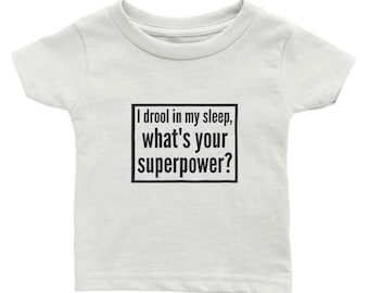 Wat is jouw superkracht Funny Baby Tee - Klassiek Baby T-shirt met ronde hals